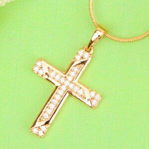 "Rose Gold Cross Pendant with Diagonal Crystal Detailing Finish, XPPT1861